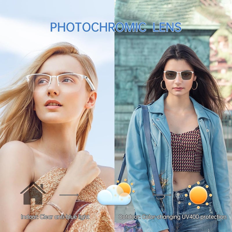 AIRMARS نظارات ذكية للرجال والنساء، نظارات بلوتوث مع عدسات فوتوكروميك/فلتر ضوء أزرق وعدسات مستقطبة، نظارات شمسية ذكية للنساء مع مكبر صوت، إطارات قابلة للتبديل (فضي) - Image 2